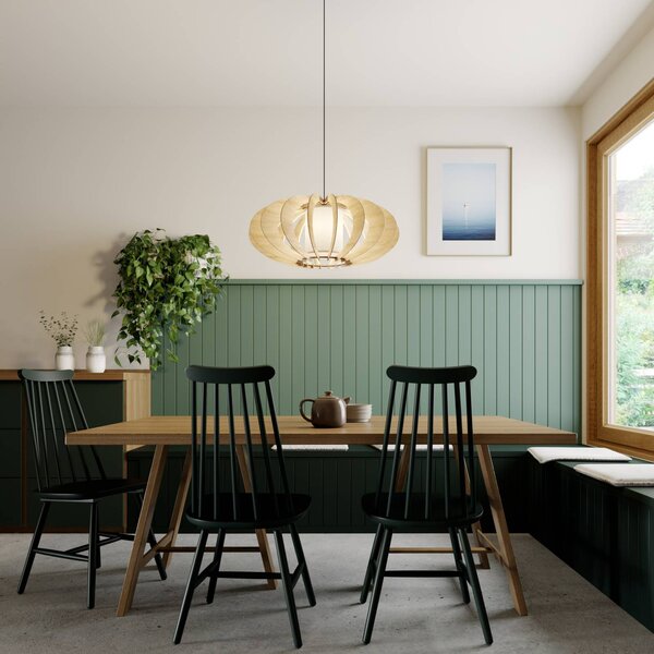 SIGMA Modern A L lógó világítás fa lamellákkal, Ø 60 cm, dimmelhető, Világos fa, Nappali / Étkező, Fa, Modern