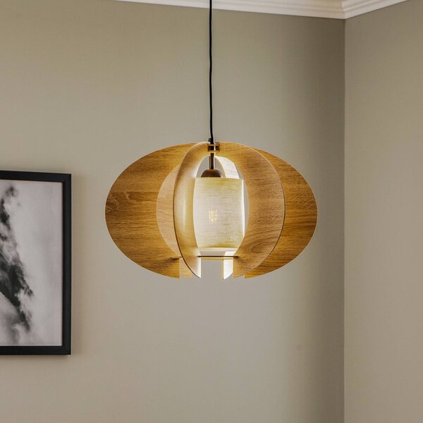 SIGMA Modern C M lógó világítás fa lamellákkal Ø 50 cm, dimmelhető, Világos fa, Nappali / Étkező, Fa, Modern