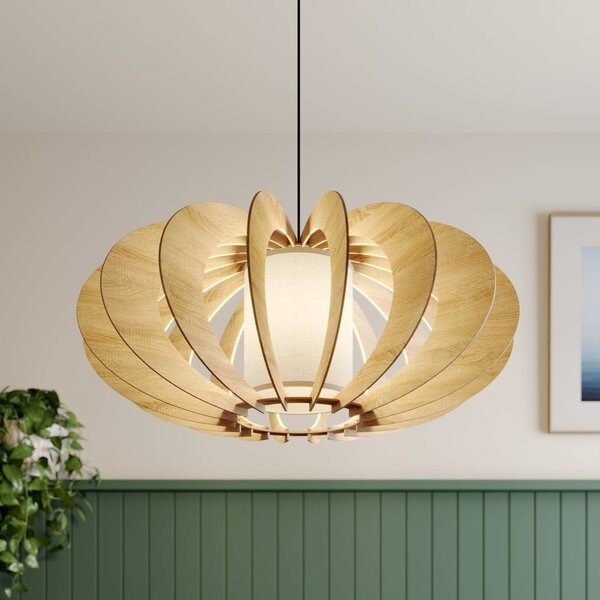 SIGMA Modern A L lógó világítás fa lamellákkal, Ø 60 cm, dimmelhető, Világos fa, Nappali / Étkező, Fa, Modern