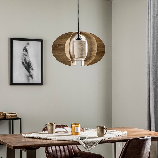 SIGMA Modern C M lógó világítás fa lamellákkal Ø 50 cm, dimmelhető, Világos fa, Nappali / Étkező, Fa, Modern