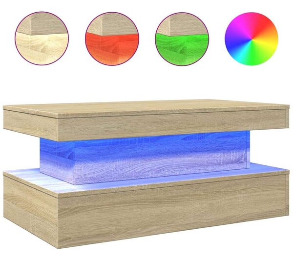 VidaXL LED-es Dohányzóasztal - Sonoma Tölgy - 90x50x40 cm