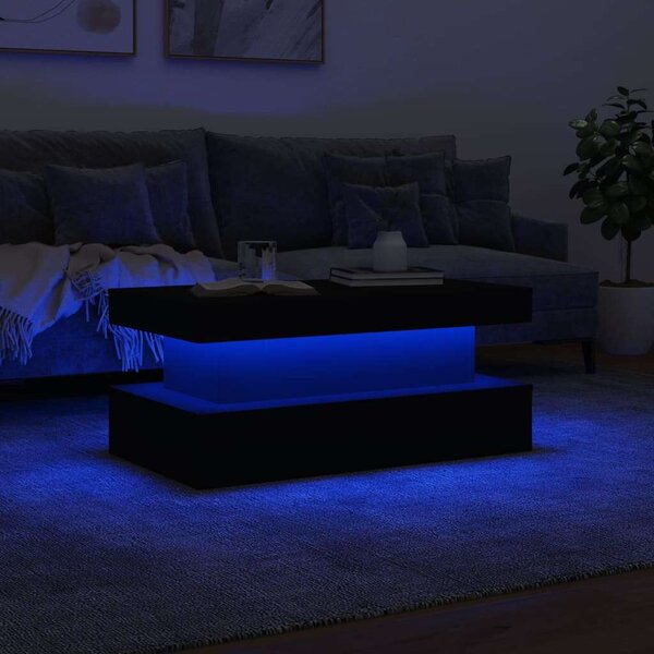 VidaXL LED-es Dohányzóasztal - Fekete - 90x50x40 cm