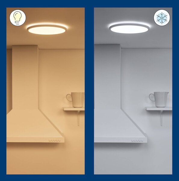 WiZ SuperSlim LED mennyezeti lámpa CCT Ø29cm fehér, dimmelhető, Fehér / opál, Nappali / Étkező, Műanyag, Modern