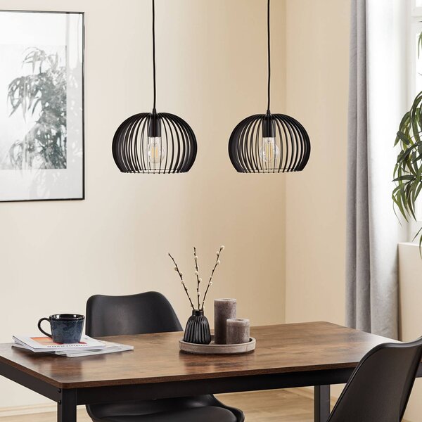 TEMAR LIGHTING Larus fekete acélból készült lógó lámpa, 2 izzós, dimmelhető, Fekete, Nappali / Étkező, fém, Modern