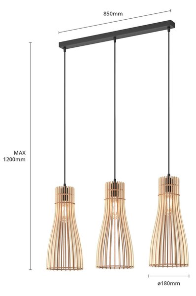 TEMAR LIGHTING Lógó világítás Bottle, 3 izzós, dimmelhető, Világos fa, Nappali / Étkező, Fa, Vidéki otthon / Rusztikus