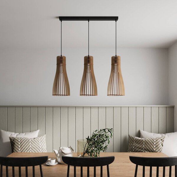TEMAR LIGHTING Lógó világítás Bottle, 3 izzós, dimmelhető, Világos fa, Nappali / Étkező, Fa, Vidéki otthon / Rusztikus