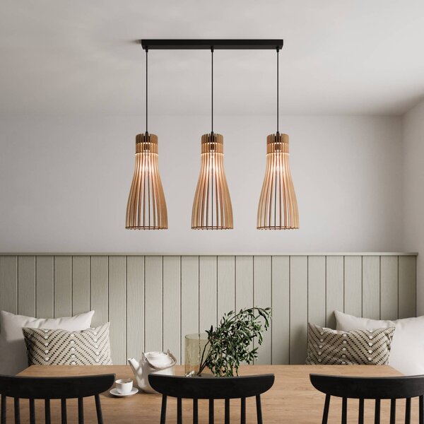 TEMAR LIGHTING Lógó világítás Bottle, 3 izzós, dimmelhető, Világos fa, Nappali / Étkező, Fa, Vidéki otthon / Rusztikus