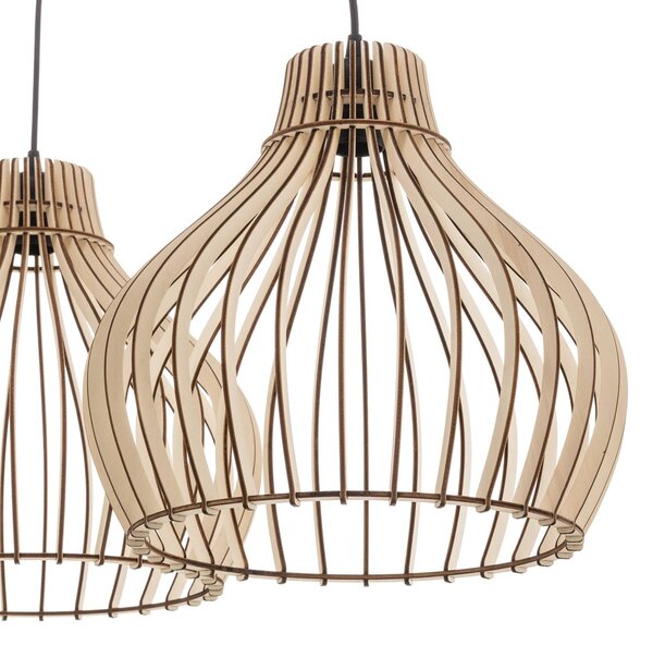 TEMAR LIGHTING Lógó világítás Barrel fa árnyékokkal, 3 izzós, hosszú, dimmelhető, Világos fa, Nappali / Étkező, Fa, Vidéki otthon / Rusztikus