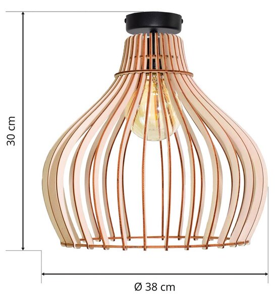 TEMAR LIGHTING Barrel mennyezeti világítás fa burával, dimmelhető, Világos fa, Nappali / Étkező, Fa, Vidéki otthon / Rusztikus
