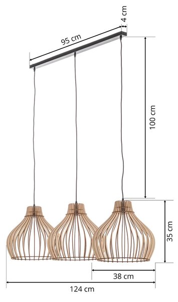 TEMAR LIGHTING Lógó világítás Barrel fa árnyékokkal, 3 izzós, hosszú, dimmelhető, Világos fa, Nappali / Étkező, Fa, Vidéki otthon / Rusztikus