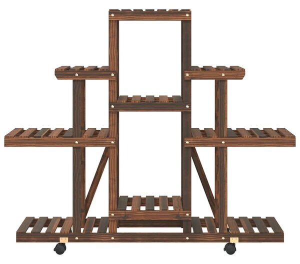 Tömör fenyőfa virágtartó állvány kerekekkel 110 x 25 x 101 cm