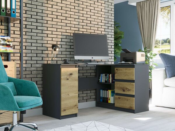 Modern sarok számítógépasztal N12 - antracit - artisan tölgy