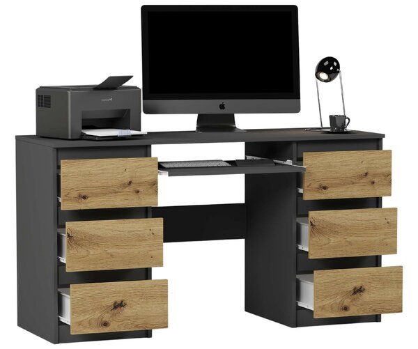 Modern számítógépasztal N32 - antracit - artisan tölgy