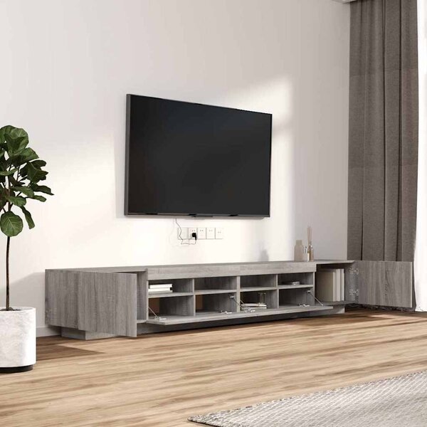3 részes szürke sonoma színű fa TV-szekrény szett LED-lámpákkal