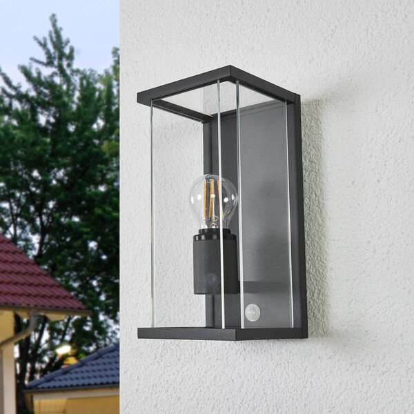 Lucande kültéri fali lámpa Annalea, 29cm, 1-lámpás, IP54, szenzoros, Fekete, Alumínium, Modern