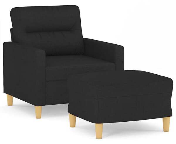 Fekete szövet kanapéfotel lábtartóval 60 cm