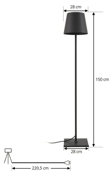Lucande teraszvilágítás Andrei, szürke, 150cm magas, IP54, E27, Alu / szürke / cink, Alumínium, Modern