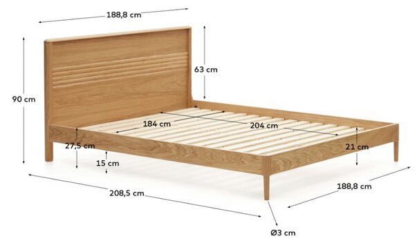 Natúr színű tölgyfa franciaágy ágyráccsal 180x200 cm Lenon – Kave Home