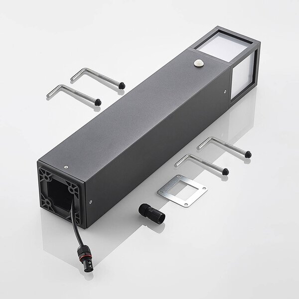 Lucande LED-es útvilágítás Dewari, mozgásérzékelő, 65 cm, IP54, Alu / szürke / cink, Alumínium, Modern