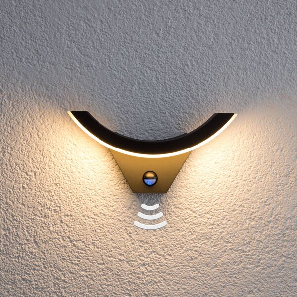 Lucande LED kültéri fali lámpa Fél, érzékelő, antracit, IP54, Fekete, Alumínium, Modern