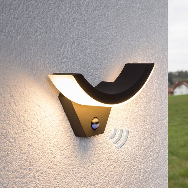 Lucande LED kültéri fali lámpa Fél, érzékelő, antracit, IP54, Fekete, Alumínium, Modern