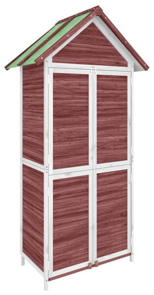 Kávészínű tömör fenyőfa kerti szerszámtároló 89 x 52,5 x 175 cm