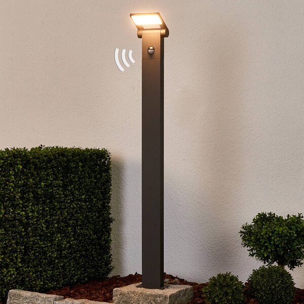 Lucande LED-es oszloplámpa Marius, 100 cm-es, érzékelővel, Fekete, Alumínium, Modern