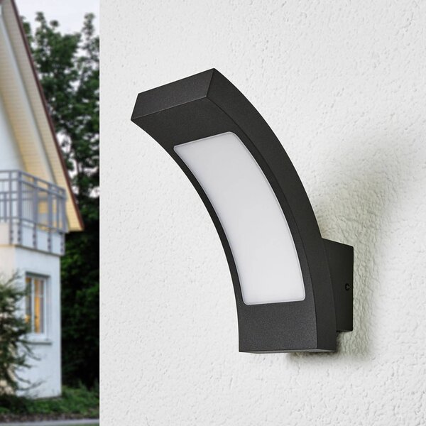 Lucande LED kültéri falilámpa Juvia, 19 cm, antracit, IP54, Fekete, Alumínium, Modern