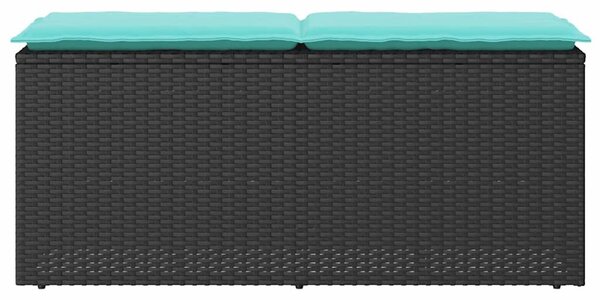 Fekete polyrattan kerti pad párnával 110x40x44 cm