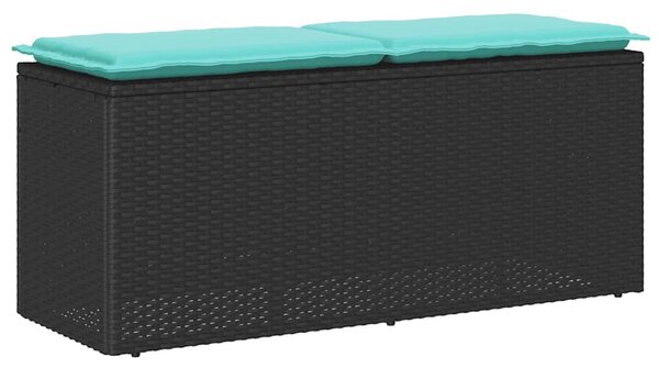 Fekete polyrattan kerti pad párnával 110x40x44 cm