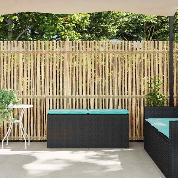 Fekete polyrattan kerti pad párnával 110x40x44 cm