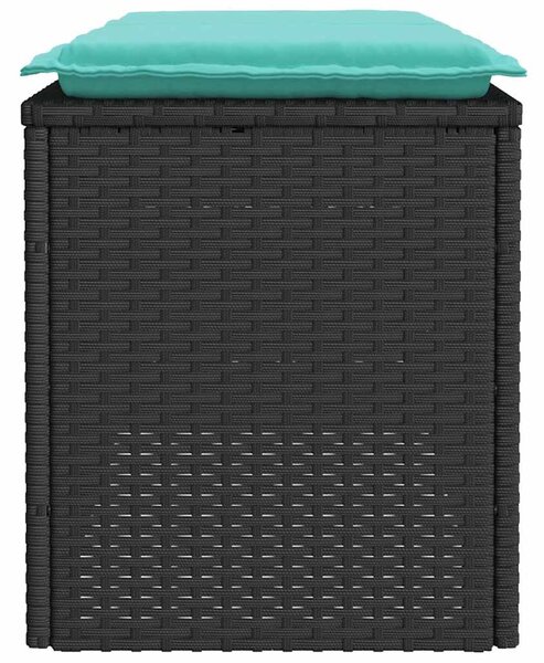 Fekete polyrattan kerti pad párnával 110x40x44 cm