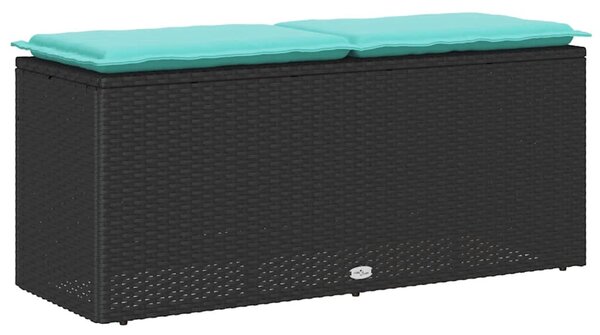 Fekete polyrattan kerti pad párnával 110x40x44 cm