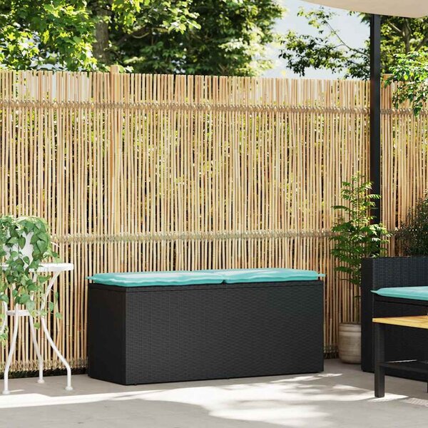 Fekete polyrattan kerti pad párnával 110x40x44 cm