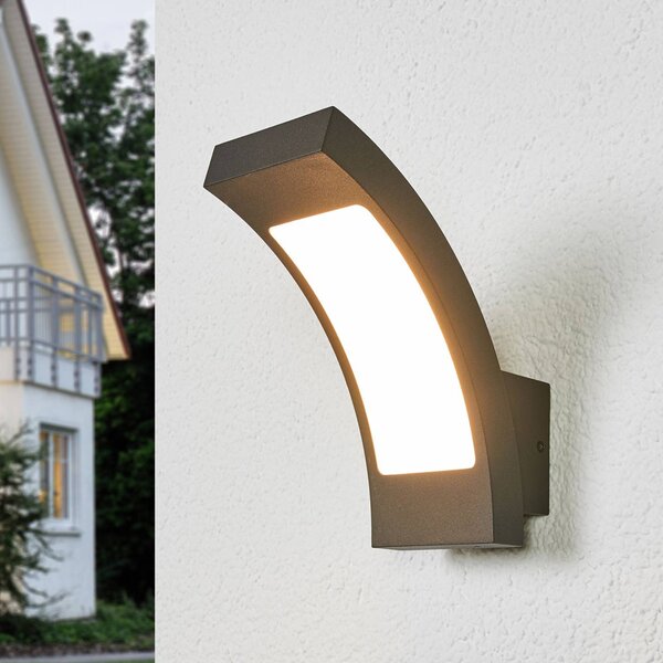 Lucande LED kültéri falilámpa Juvia, 19 cm, antracit, IP54, Fekete, Alumínium, Modern