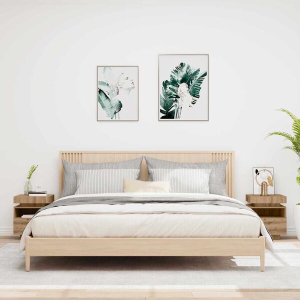 2 db kézműves tölgy éjjeliszekrény LED-fényekkel 40x39x48,5 cm