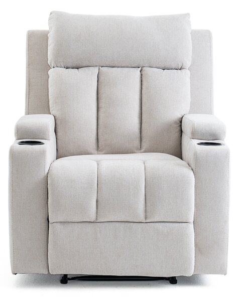 Manuális fekvőfotel, relax fotelágy két pohártartóval, bézs szövet (JNF-MANUAL-FABRIC-BEIGE) JN-R8005A51