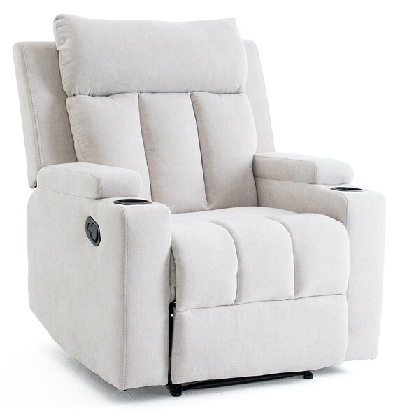 Manuális fekvőfotel, relax fotelágy két pohártartóval, bézs szövet (JNF-MANUAL-FABRIC-BEIGE) JN-R8005A51