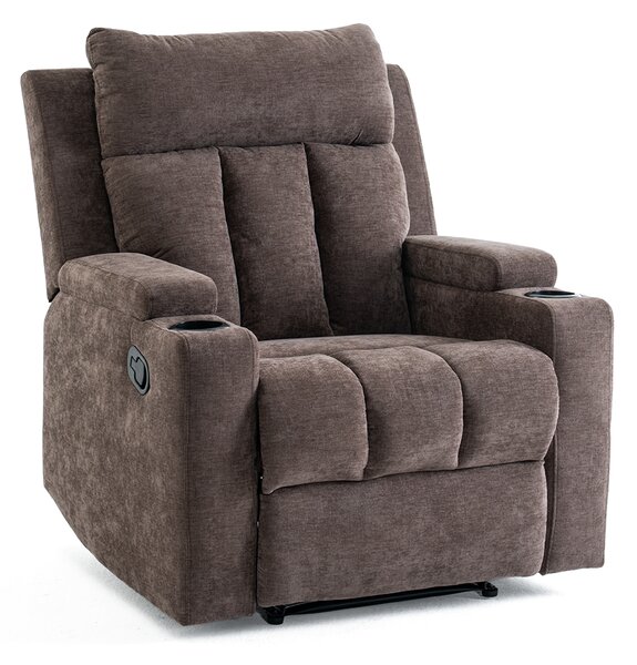 Manuális fekvőfotel, relax fotelágy két pohártartóval, sötétbarna szövet (JNF-MANUAL-FABRIC-DARK BROWN) JN-R8005A51