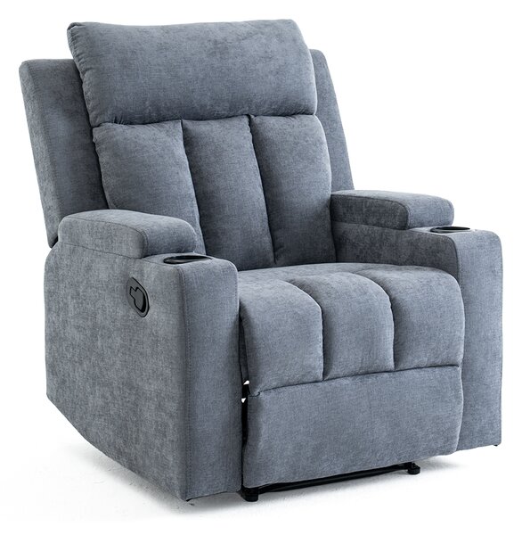 Manuális fekvőfotel, relax fotelágy két pohártartóval, szürke szövet (JNF-MANUAL-FABRIC-DARK GREY) JN-R8005A51