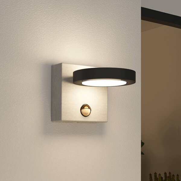 Lucande LED kültéri fali lámpa Belna, beton, érzékelő, IP54, Fekete, Alumínium, Modern