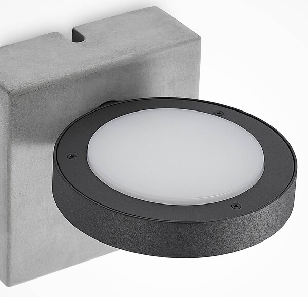 Lucande LED kültéri fali lámpa Belna, beton, érzékelő, IP54, Fekete, Alumínium, Modern