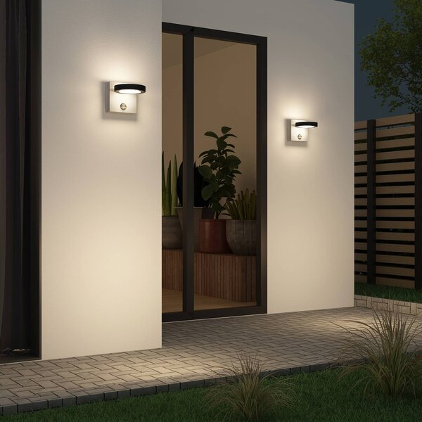 Lucande LED kültéri fali lámpa Belna, beton, érzékelő, IP54, Fekete, Alumínium, Modern