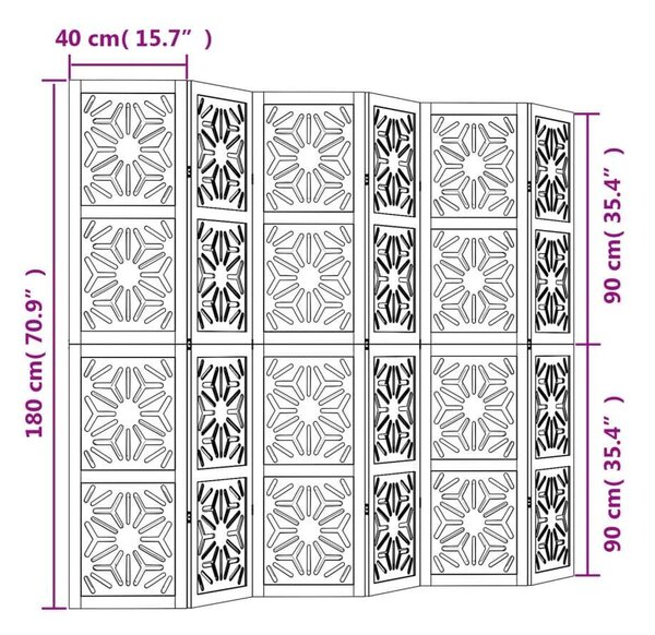 VidaXL Szobafeltáró - 6 Panel - Barna/Fekete - 210x180cm