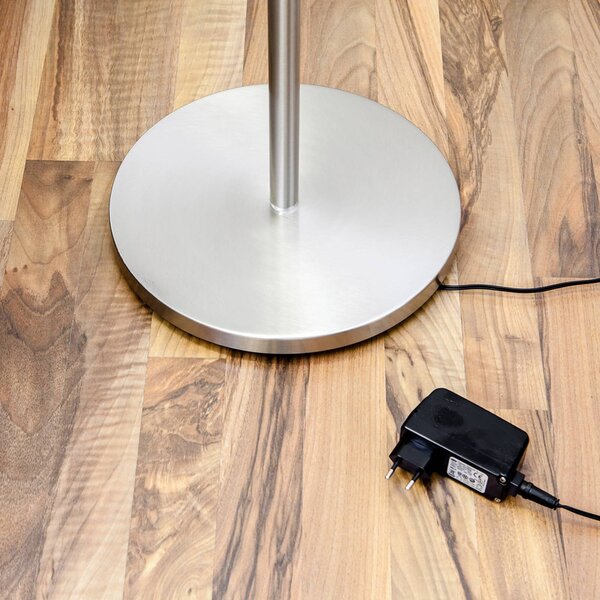 Lindby Malea LED álló lámpa, nikkel, olvasólámpa, dimmelhető, dimmelhető, Alu / szürke / cink, Nappali / Étkező, fém, Modern