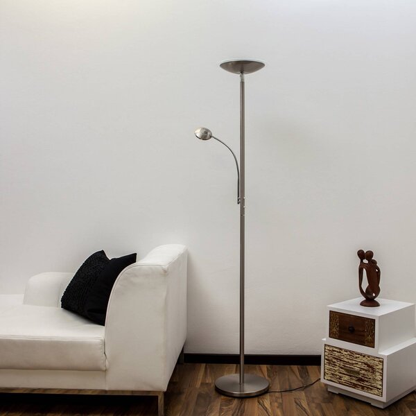 Lindby Malea LED álló lámpa, nikkel, olvasólámpa, dimmelhető, dimmelhető, Alu / szürke / cink, Nappali / Étkező, fém, Modern