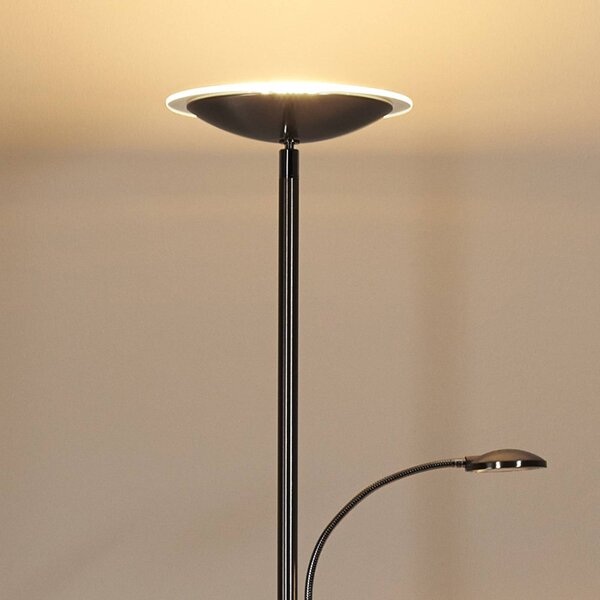 Lindby Malea LED álló lámpa, nikkel, olvasólámpa, dimmelhető, dimmelhető, Alu / szürke / cink, Nappali / Étkező, fém, Modern