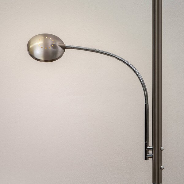 Lindby Malea LED álló lámpa, nikkel, olvasólámpa, dimmelhető, dimmelhető, Alu / szürke / cink, Nappali / Étkező, fém, Modern