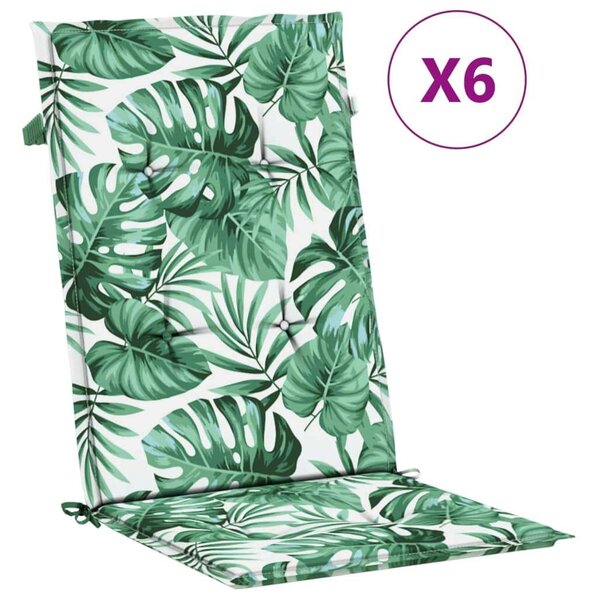 VidaXL Szövet Székpárna - Levélmintás - Magas Háttámla - 6 db