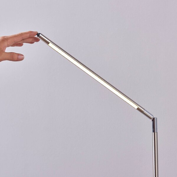 Lindby LED állólámpa Jabbo, 163 cm, nikkel, fém, Alu / szürke / cink, Dolgozószoba / Iroda, fém, Modern